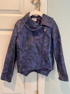 Disney Girls' Purple Tie-Dye Faux Leather Moto Jacket